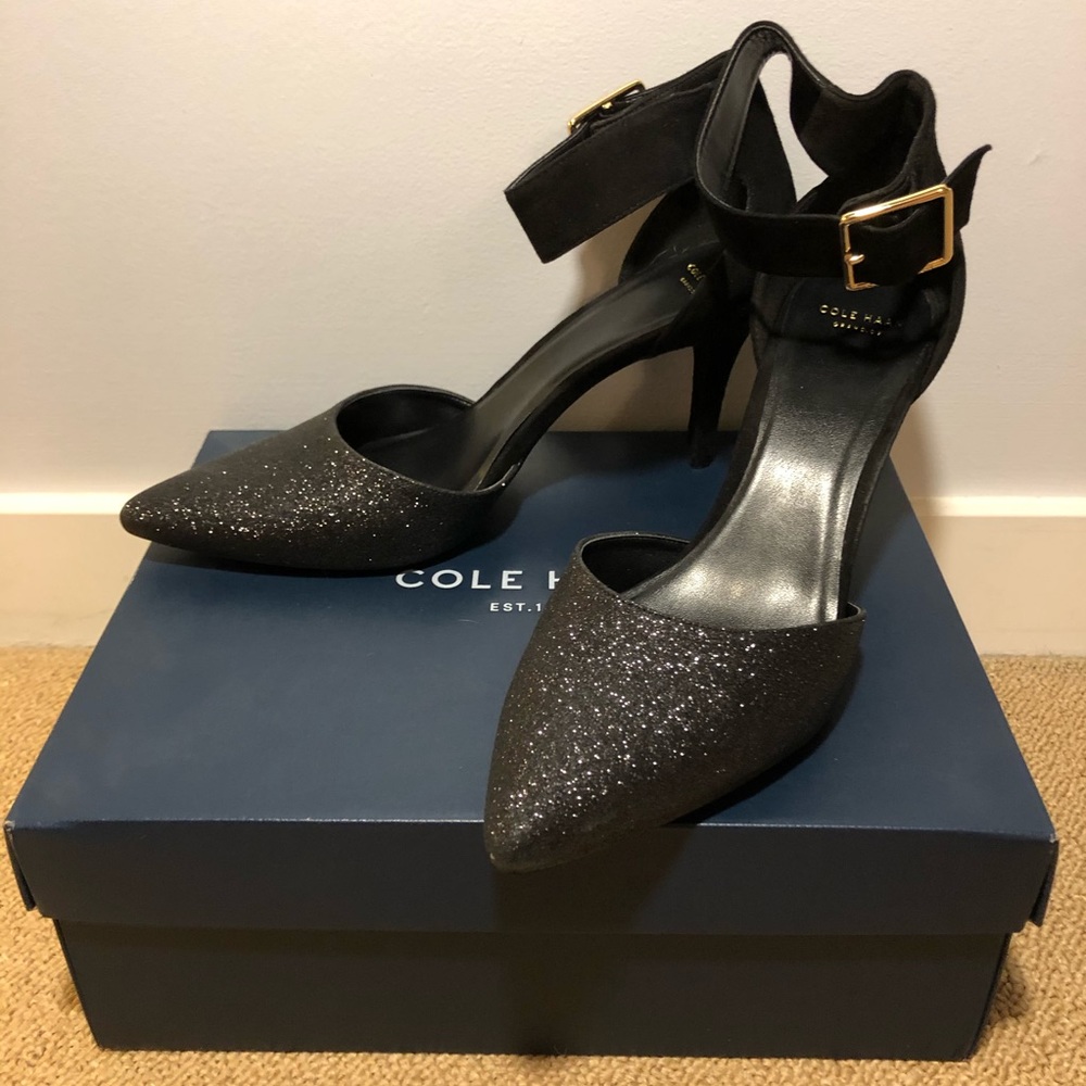 COLE HAAN • Sparkle heels with ankle strap